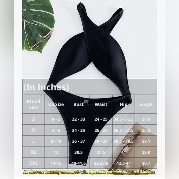 Kaei&Shi One Piece Swimsuit Women Cut Out Criss Cross Thong Monokini Black M - Picture 8 of 10